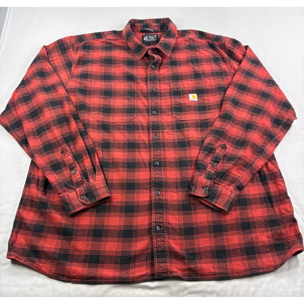 Carhartt Flannel Shirt Mens 3XLT Tall Red Plaid Rugged Flex Relaxed Fit Workwear